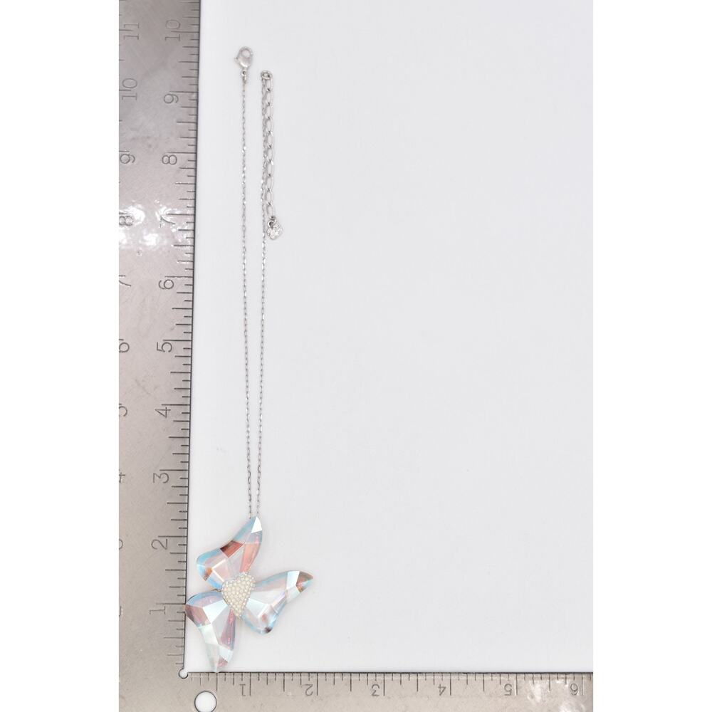 Swarovski Aurora Borealis Crystal Bow Pendant Necklace Silver Swan Signed Bin7B - Picture 12 of 12
